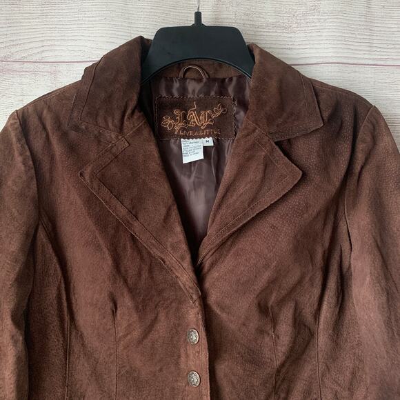 LAL Live A Little Brown Suede Leather Button Up Jacket Blazer Long Sleeve Size M - Picture 3 of 16